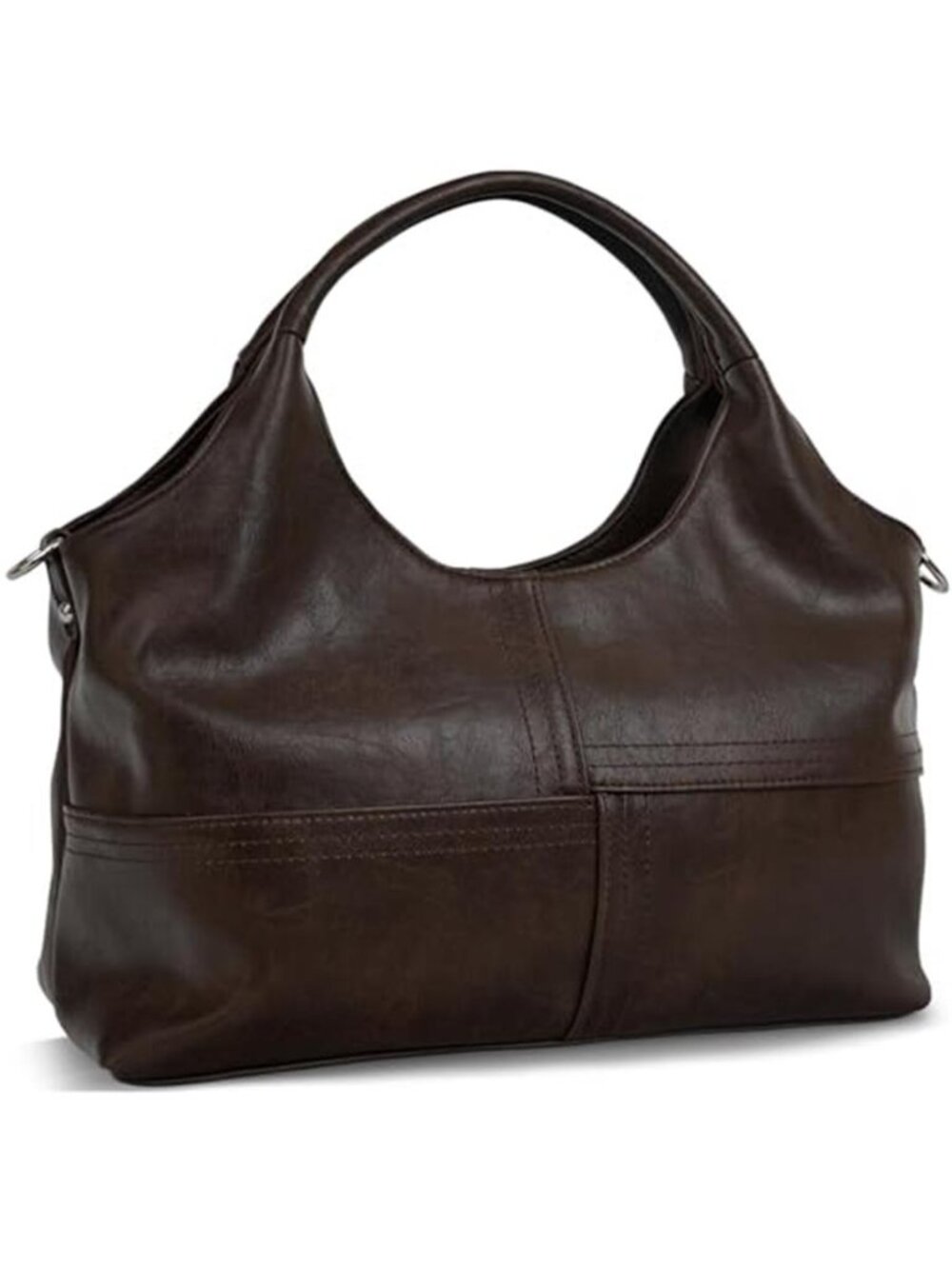 Medium Vegan Leather Satchel Handbag Shoulder Strap Crossbody Purse Dark Brown